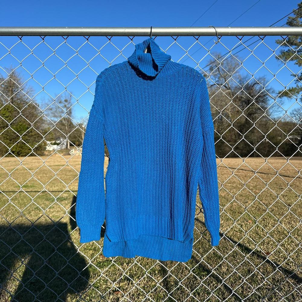 Blue Knitted Turtleneck Sweater